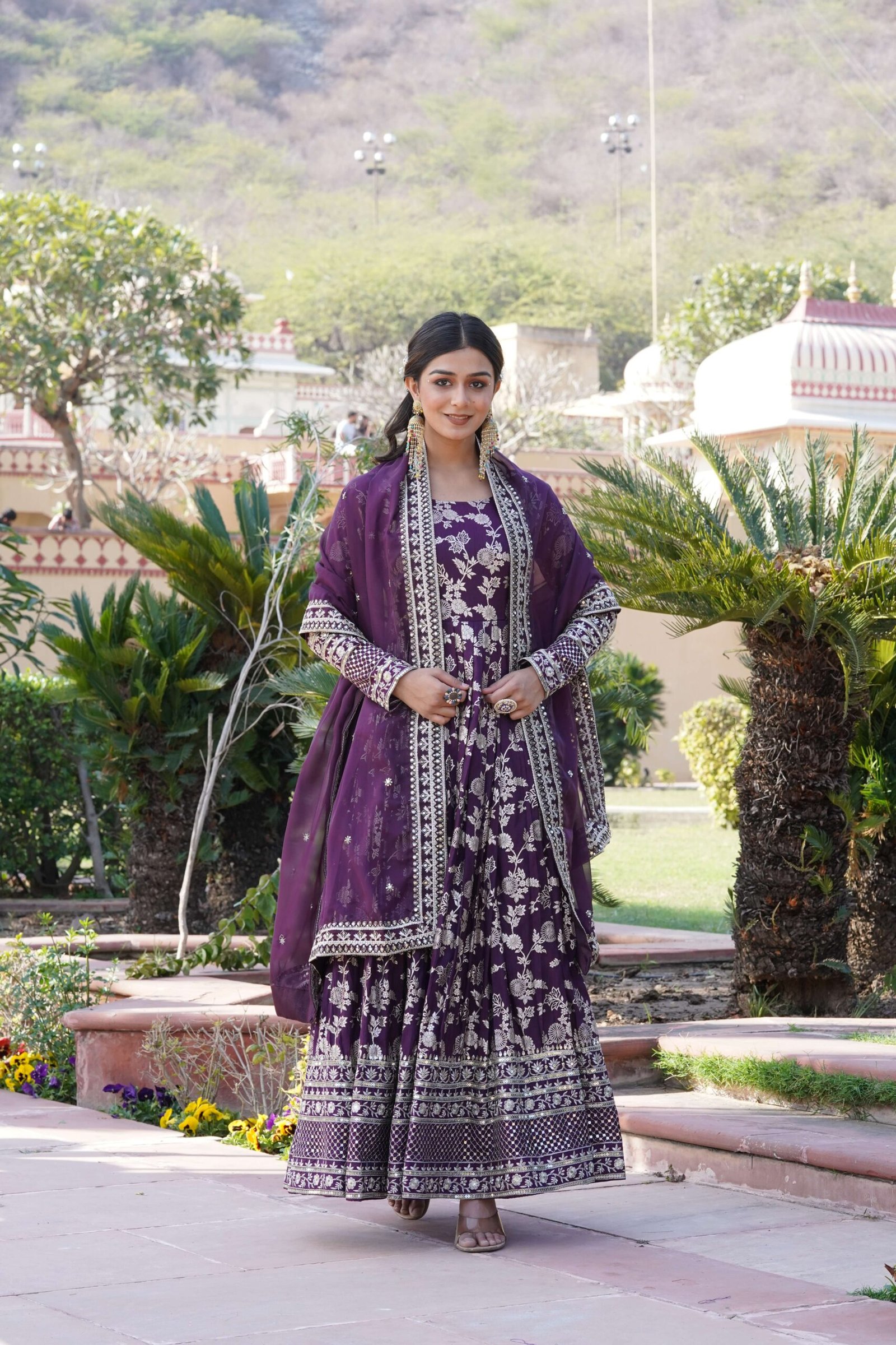 Wine Viscose Dyable Jacquard Gown with Russian Silk Sequined Dupatta ? Elegant Party & Wedding Set - Image 4