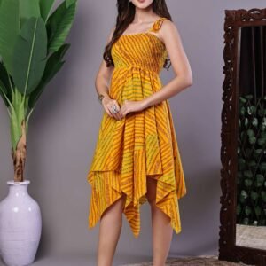 Women's Multicolor Abstract Printed Cotton Handkerchief Hem Dress Midi Dresses