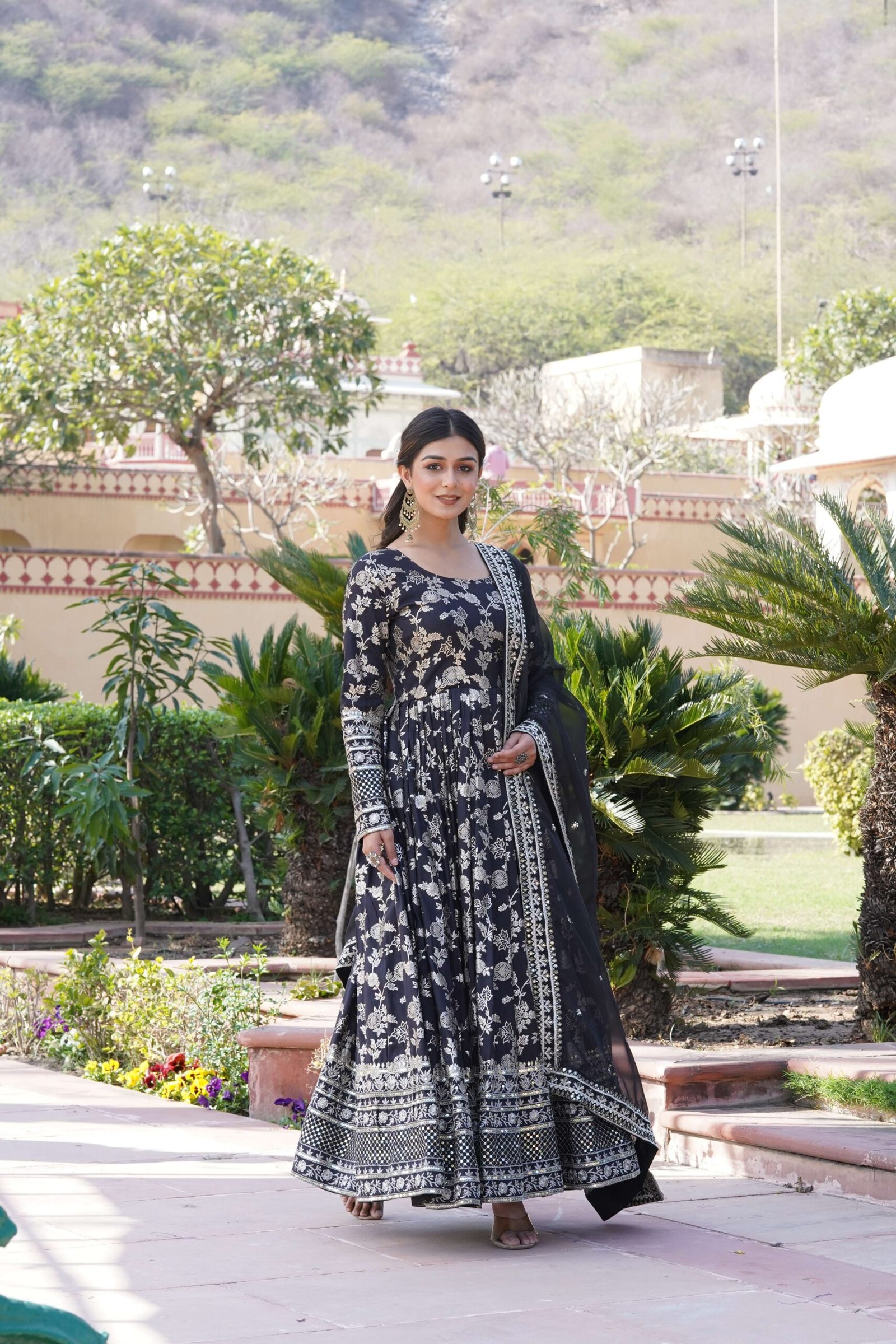 Black Viscose Dyable Jacquard Gown with Russian Silk Sequined Dupatta ? Elegant Party & Wedding Set - Image 7