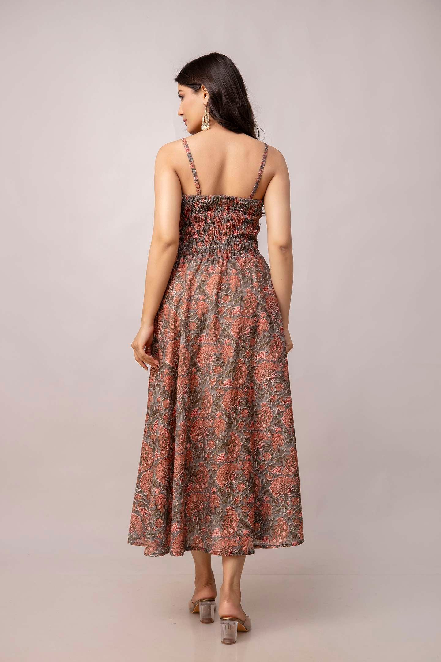 Women's Silk Printed Shoulder Straps Sleeveless Anarkali Gown Drees (Light Maroon-SUI) - Image 8