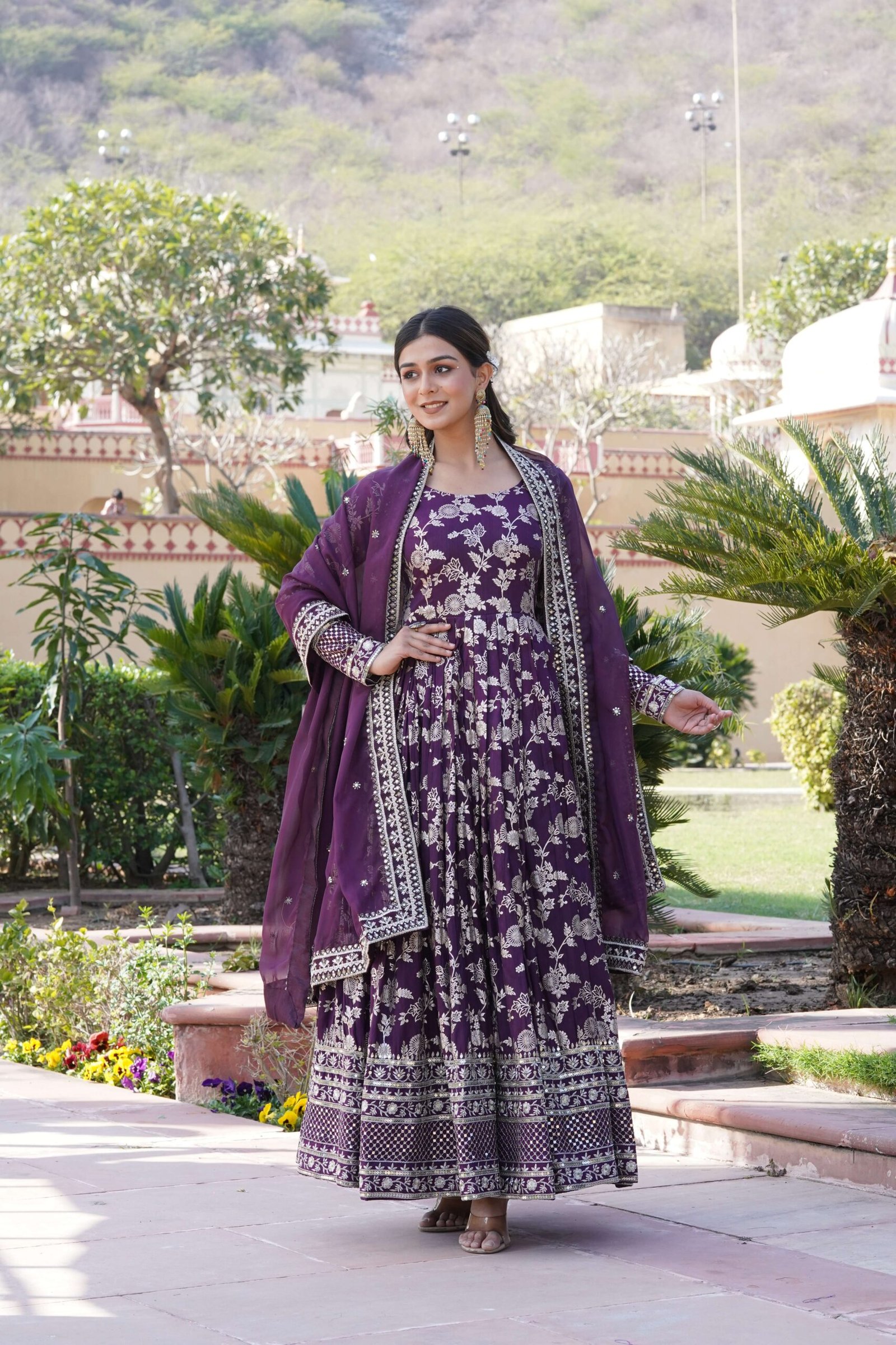 Wine Viscose Dyable Jacquard Gown with Russian Silk Sequined Dupatta ? Elegant Party & Wedding Set - Image 5