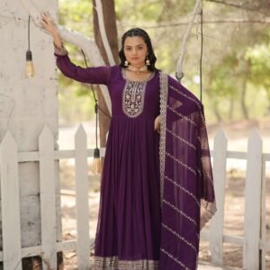 Purple Faux Blooming Sequins Embroidered Gown with Matching Dupatta ? Festive & Party Wear 2024