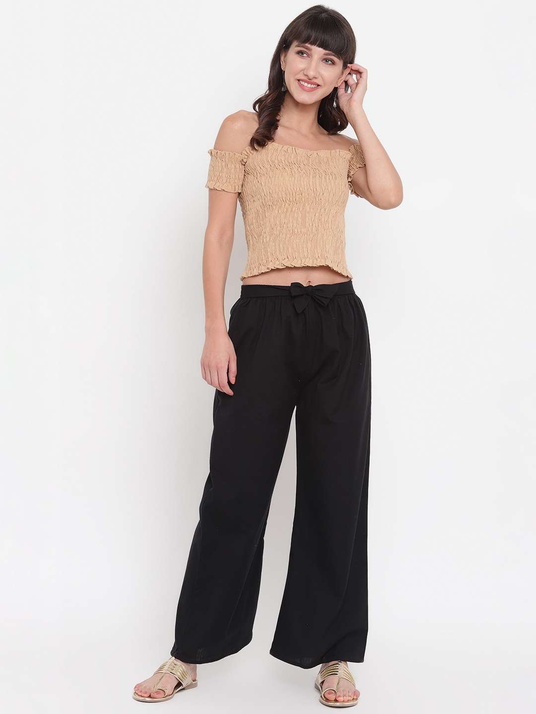 Women's Rayon Solid Off-Shoulder Smocked Crop Top Short Sleeve Casual Styles Tank Top (FREE SIZE) Multi17 - Image 4