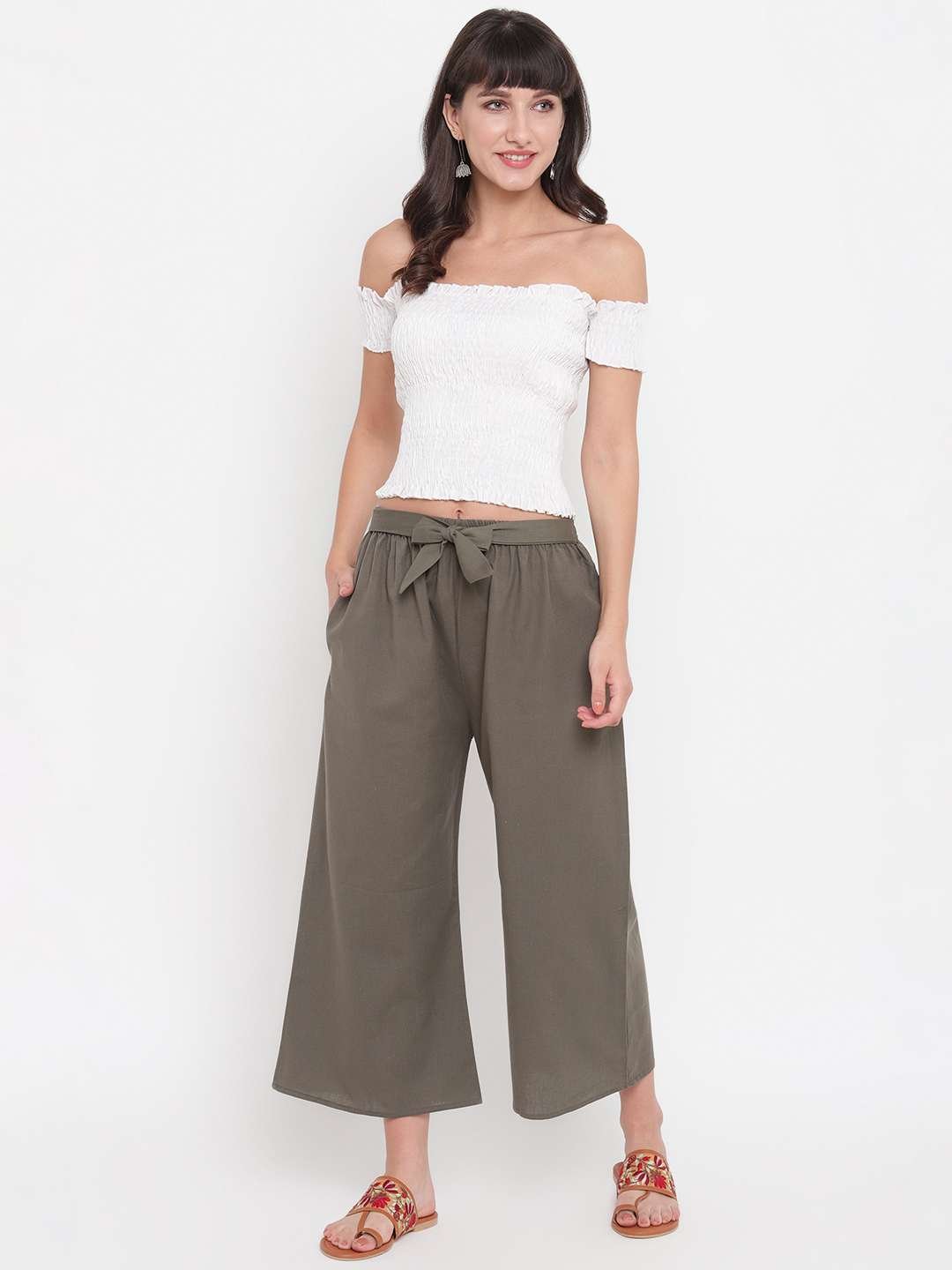 Women's Rayon Solid Off-Shoulder Smocked Crop Top Short Sleeve Casual Styles Tank Top (FREE SIZE) Multi30 - Image 4