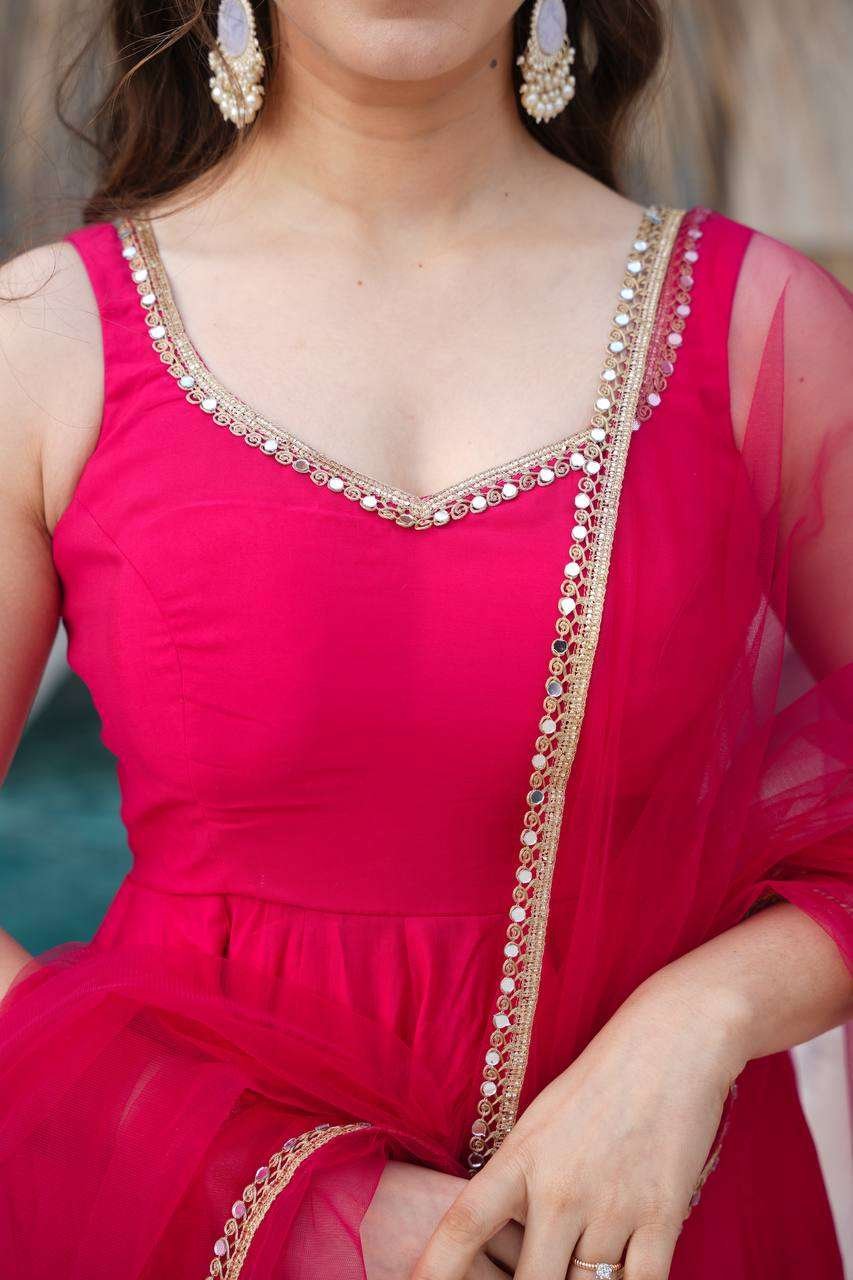 Womens Pure Romansilk Chanderi Anarkali Kurti with Pant & Dupatta Set - Image 6